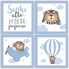 Imagem do Combo Urso Aviador Azul KIT Com Enfeite de Porta MDF