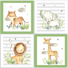 Imagem do Combo Animais Safari Aquarelado Verde KIT Com Enfeite de Porta MDF