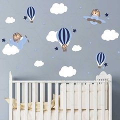 URSO AVIADOR KIT ADESIVOS DECORATIVOS DE PAREDE QUARTO INFANTIL MENINO BALÕES NUVENS na internet