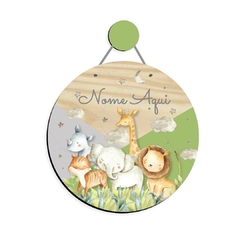 Combo Animais Safari Aquarelado Verde KIT Com Enfeite de Porta MDF