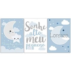 KIT PLACAS DECORATIVAS QUARTO INFANTIL MENINO LUA SONHE ALTO - Mamãe Decoradora - Quadros, Placas e Adesivos.