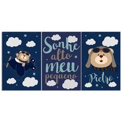 URSO AVIADOR SONHE ALTO PLACAS DECORATIVAS INFANTIL - comprar online