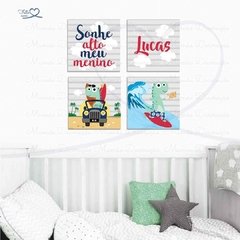 KIT PLACAS DECORATIVAS INFANTIL DINOSSAURO DINO SURFE PRAIA - comprar online