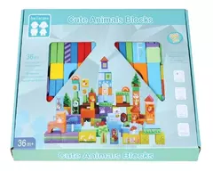 Bloques Piezas Madera Figuras Juego Infantil Colores 100 Piezas Animales O Ciudad - Take it