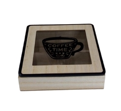 CAJA DE CAFE MADERA BEIGE COMBINADA CON METAL