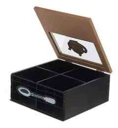 Caja De Te De Madera Bambú 4 Divisiones Tapa Vidrio - comprar online