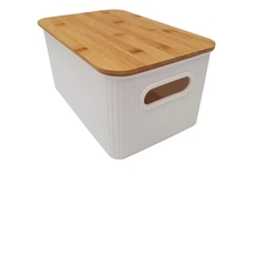 Canasto Organizador Caja Plástico Tapa Madera Nórdica Large - comprar online