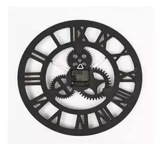 Reloj Pared Grande Calado Negro Plateado Engranaje Numero Romanos - comprar online