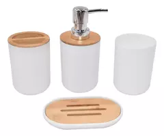 Set Baño Plastico Y Bambu 4 Piezas Dispenser Portacepillo