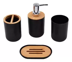 Set Baño Plastico Y Bambu 4 Piezas Dispenser Portacepillo