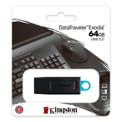 Pen Drive DataTraveler Exodia 64GB Kingston com Conexão USB 3.2, Preto/Azul - DTX/64GB - comprar online