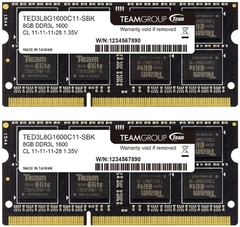 MEMORIA RAM DDR3L 16GB KIT (2 X 8GB) 1600MHZ PC3-12800 CL11-ECC 1.35V SODIMM 204-PARA NOTEBOOK TEAMGRUP