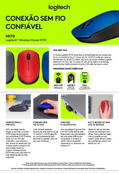 Mouse sem fio Logitech M170 com Design Ambidestro Compacto, Conexão USB e Pilha Inclusa, Azul - 910-004800 - comprar online