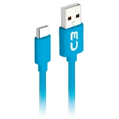 Cabo USB x USB-C, C3 Plus, 1m, 2A Nylon, Azul - CB-C11BL