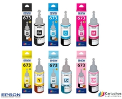 kit com 6 refil de tintas Originais Epson T673 L800 L1800 na internet