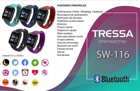 SmartWatch Tressa SW-116-BU - Reloj inteligente para iOS y Android