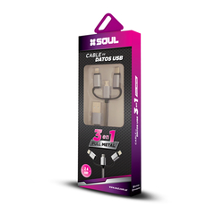 CABLE DE DATO SOUL 3 EN 1 FULL METAL TODAS LAS CONEXIONES! - comprar online