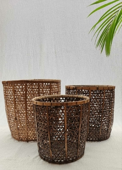 BAM032 - Juego de tres cestos de bambú cilíndricos altos NATURAL - comprar online