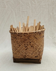 BAM046-Cesto de bambu con canto de madera-30x30cm H NATURAL - comprar online