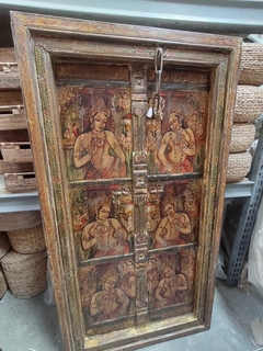 PUE017- Puerta de madera pintada antigua de India 1mx1,85mh