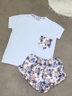 SET PIJAMA CANDACE CON REMERA / ROSAS CELESTES