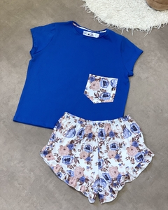 SET PIJAMA CANDACE CON REMERA / ROSAS CELESTES AZUL