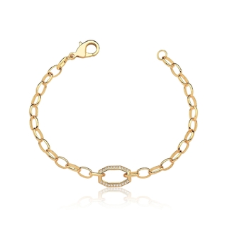 Pulseira com elos folheada em ouro 18k com micro zircônias cravejadas no elo central