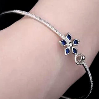 Pulseira de prata 925 estilo bracelete com flor de cristal Topázio azul
