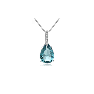 Colar de prata om pingente gota pequena com cristal azul aquamarine e zirconias brancas - comprar online