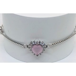 Pulseira em prata 925 com coração rosa quartzo na internet