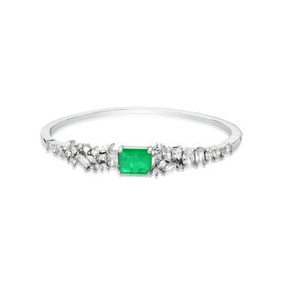 Pulseira Bracelete com cristais translúcidos e fusion esmeralda folheada em ródio branco - comprar online