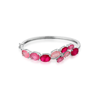 Pulseira Bracelete com cristais pink e translucidos folheada em ródio branco