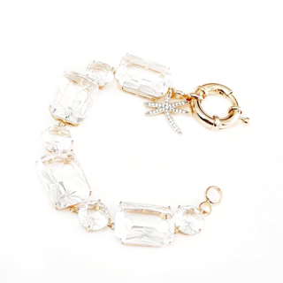 Pulseira luxuosa com cristais translucidos folheada em ouro branco - comprar online