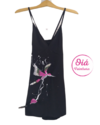 vestido Lambada saten negro pintado colibri