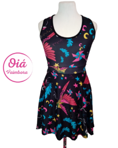 Vestido Isabel colibries, negro M/L - Oiá Vaimbora