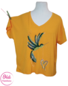 Remera Rita naranja colibrí pintado talle único