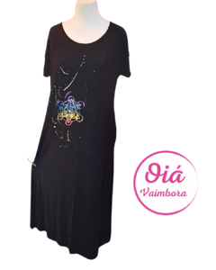 Vestido Úrsula negro geometría sagrada abarca desde M a XL