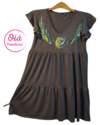 vestido Miel gris espiral verde con plumas de M a XL