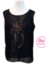 Blusa de gasa Minerva negra abstracta