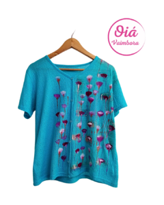 Remera Floral, turqueza L