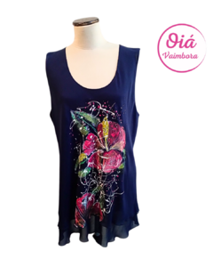 Blusa flor enérgica, azul marino L/XL