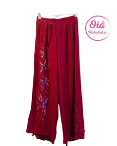 Pantalón palazzo buen día mariposas, bordó L - - comprar online