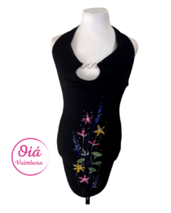 vestido Sela crepe negro pintado flores