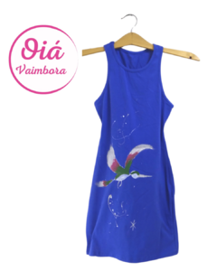 vestido petala azul pintado colibri