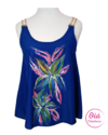 musculosa rock azul pintada flor