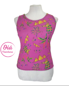 musculosa Barcelona fucsia estampa egipcia