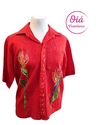 Camisa Guayabera flor pájaro, rojo L