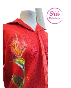 Camisa Guayabera flor pájaro, rojo L - comprar online