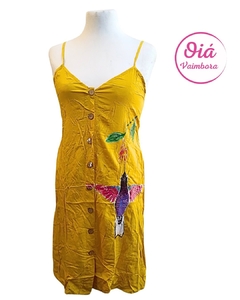 Vestido Visitación colibrí con su flor, amarillo cúrcuma abarca hasta L - comprar online