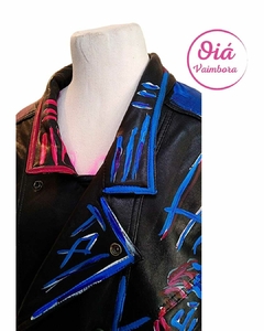 Campera de Cuero pintada a mano con saxofonista de Jazz Oiá Vaimbora - comprar online